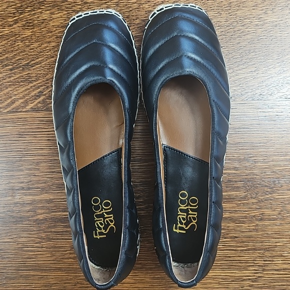 Franco Sarto  Kiya Women\'s Black Leather Quilted Espadrille Flats New 8M